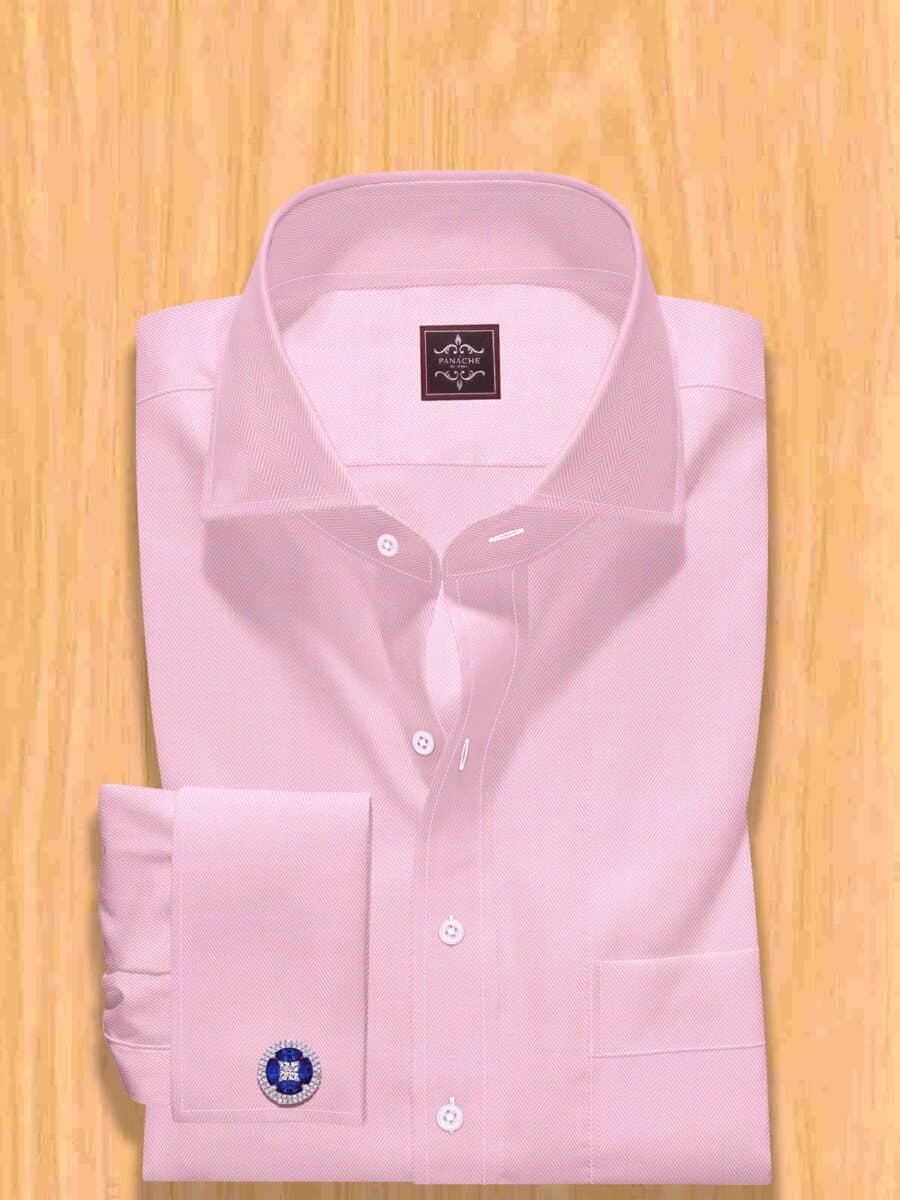 Pink Dress Shirt Black Suit – Luxury Herringbone 100% Giza Cotton