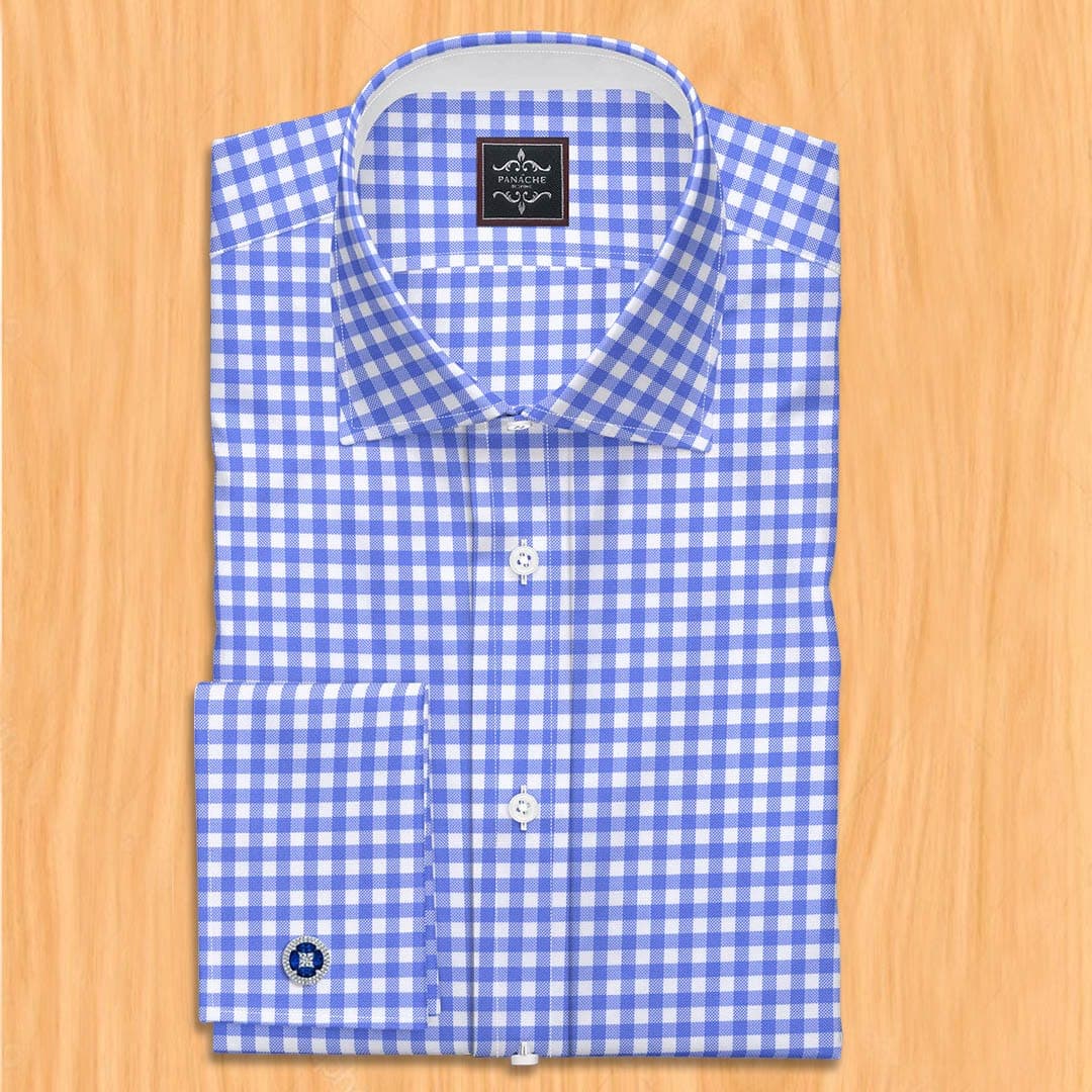 Blue and White Check Royal Oxford | checkered dress shirt	| Mens plaid dress shirt