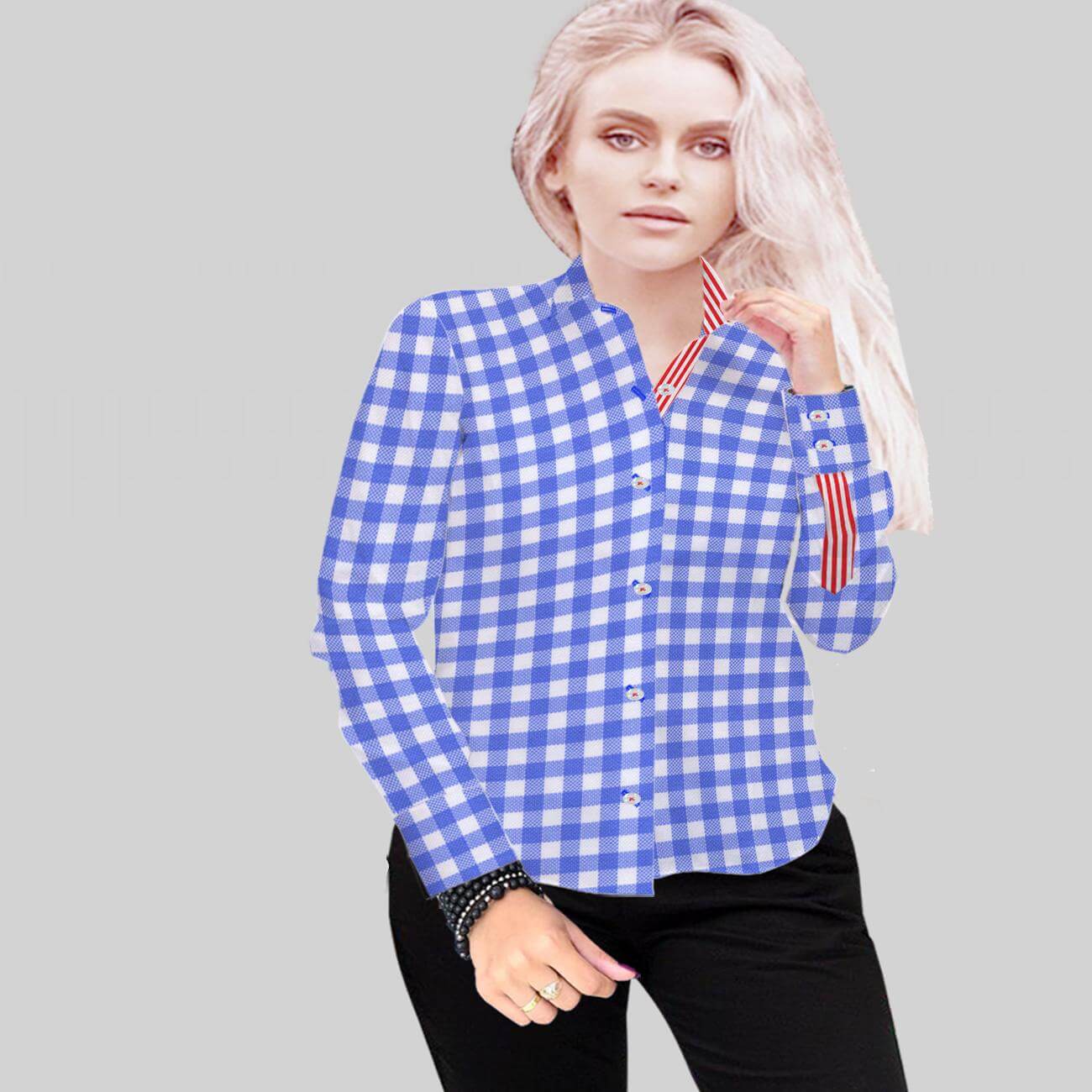 White and Blue Check Royal Oxford