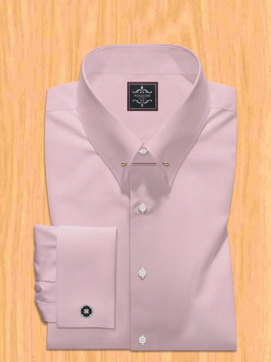 Pink Pin Collar Shirt – 100% Luxury Giza Cotton Herringbone