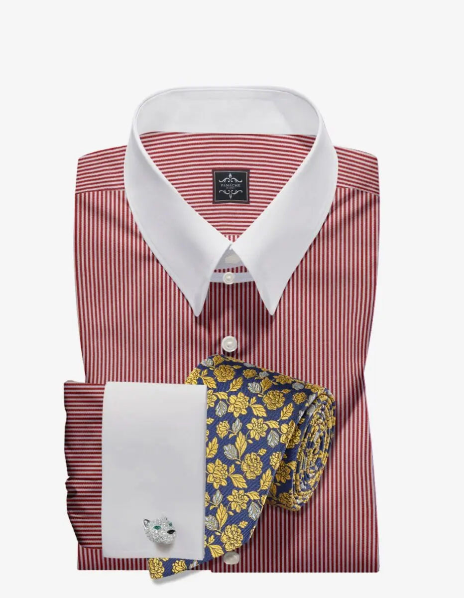 Stripes Tab Collar Shirt | tab collar shirts | Red striped tab collar shirt