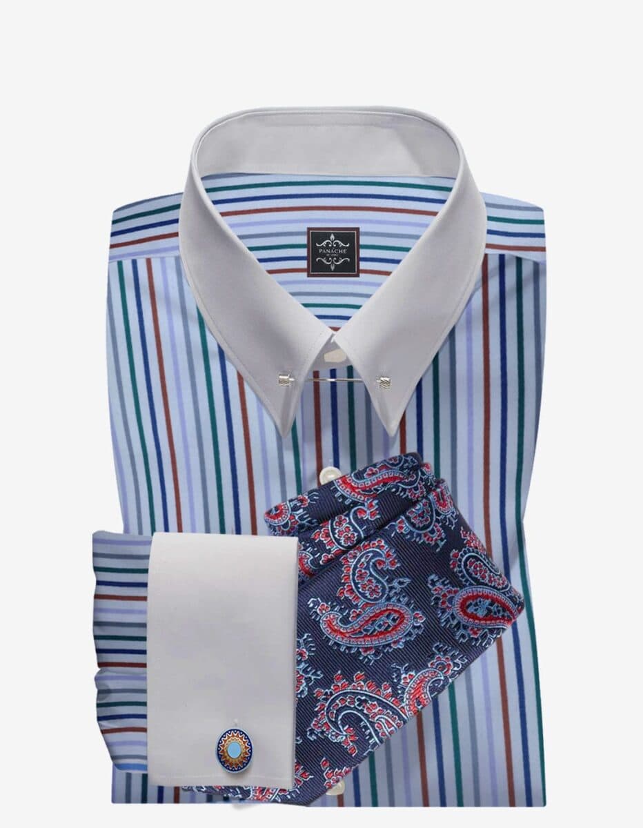 Multi-Stripes Pin Collar Shirt | Pin Collar dress shirt | Mens pin collar shirt