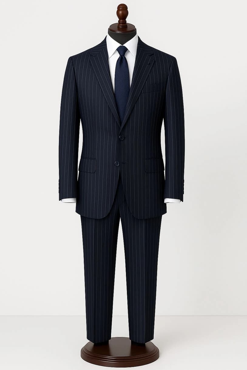 Blue Suit for Men – 100% Luxury Wool with Italian Vitale Stripes