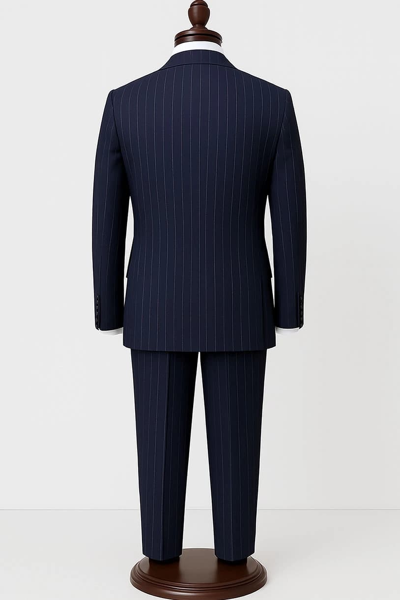Blue Suit for Men – 100% Luxury Wool with Italian Vitale Stripes thumbnail 2
