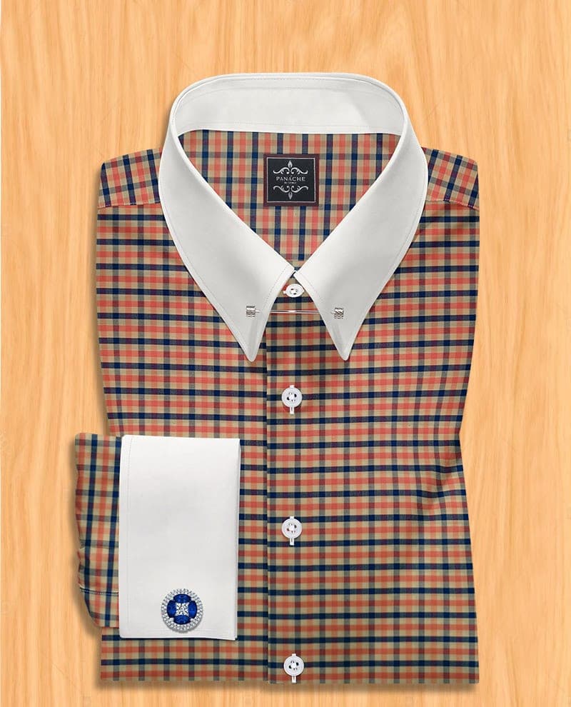 Men’s shirt check | Mens plaid dress shirt | Pin collar dress shirt
