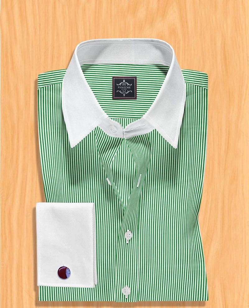 Mens striped dress shirt	| striped dress shirt	| Green stripes dress shirt
