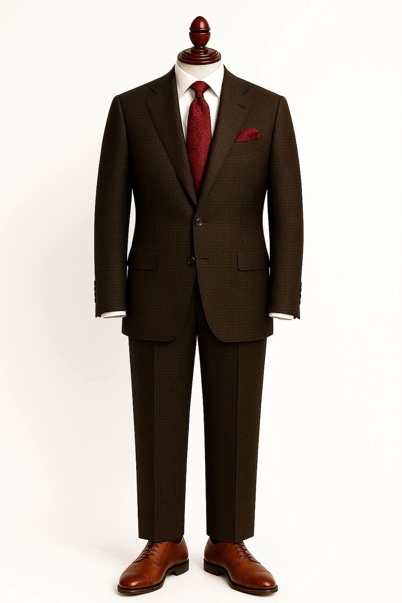 Men Brown Suit – Check 100% Luxury Wool Blend Suit