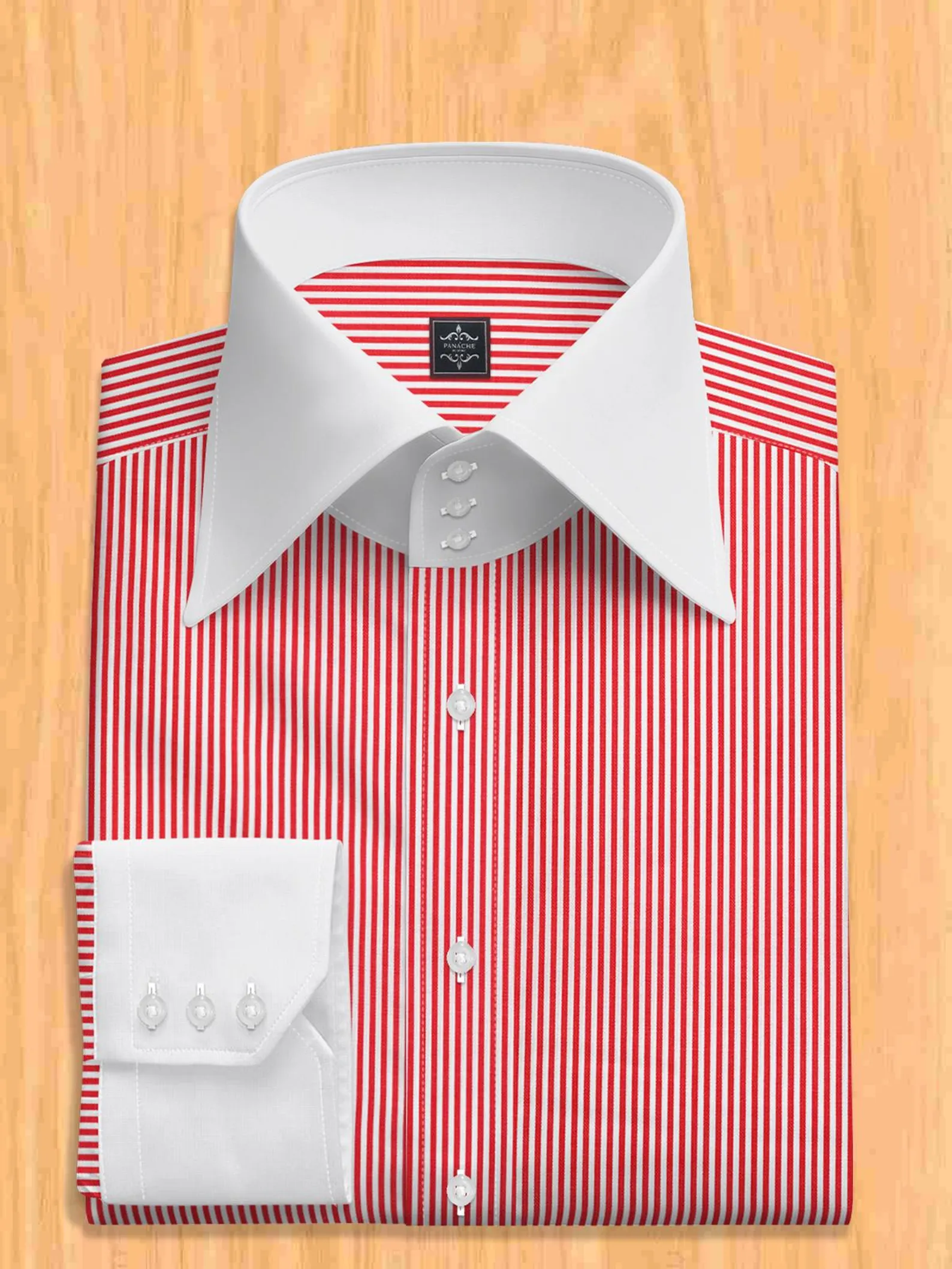 Luxury 100% Giza Cotton Red Striped Dress Shirt for Men, High Collar Big Collar Tall Collar Elegance