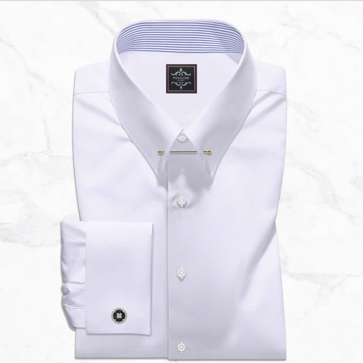 Mens Collar Bar White Dress Shirt in Luxury Giza 100 % Cotton | Panache Bespoke
