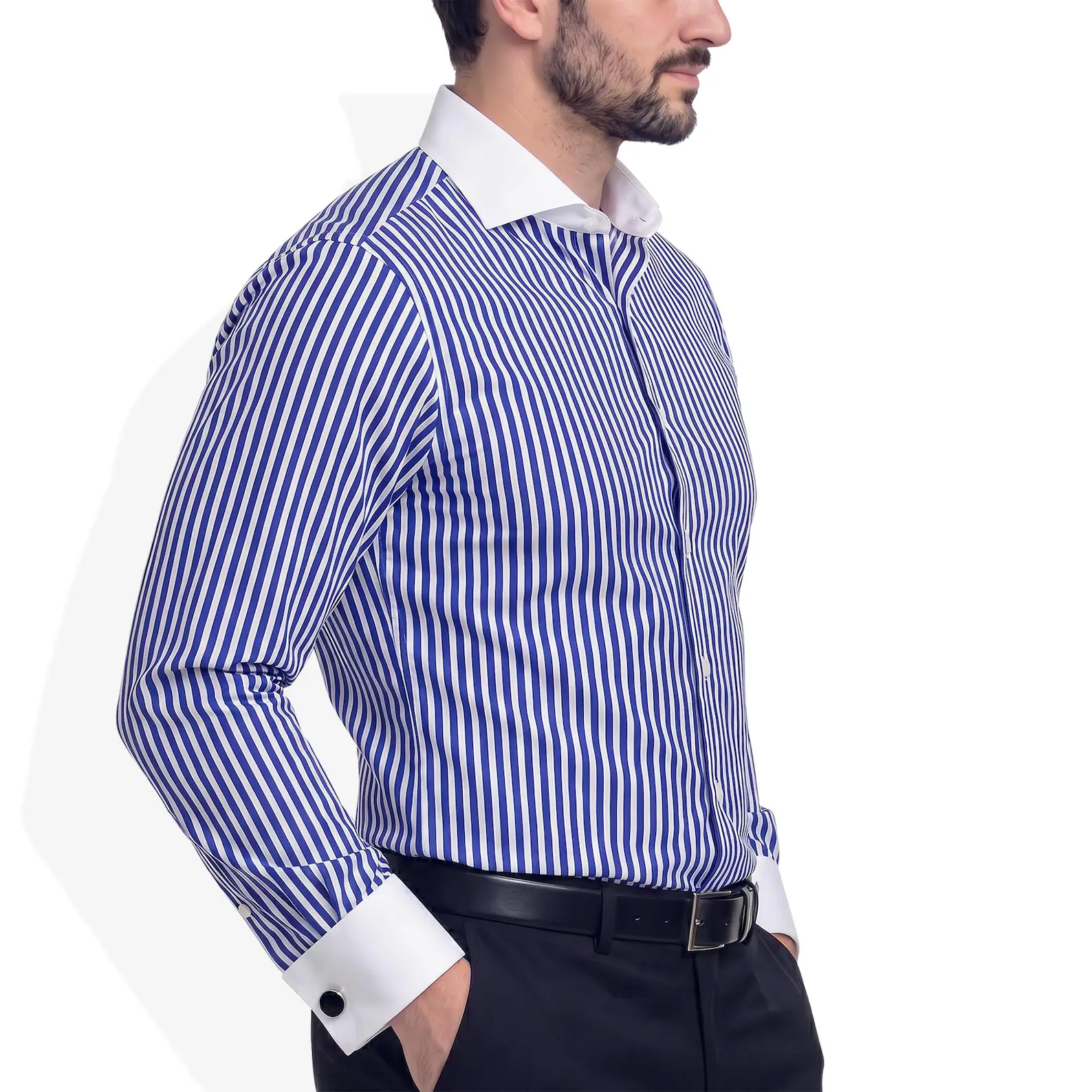 Blue Shirt White Collar and Cuffs – 100% Luxury Giza Cotton Cutaway Collar Dress Shirt