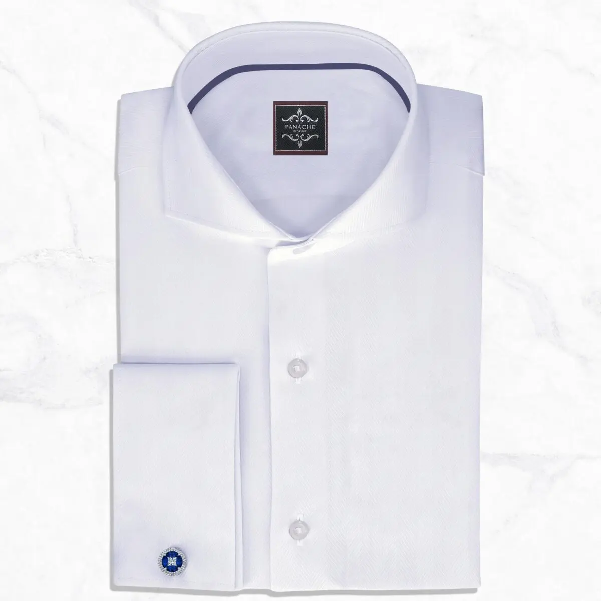 White Dress Shirt Mens – Luxury Giza 100% Cotton Herringbone Cutaway Collar Shirt