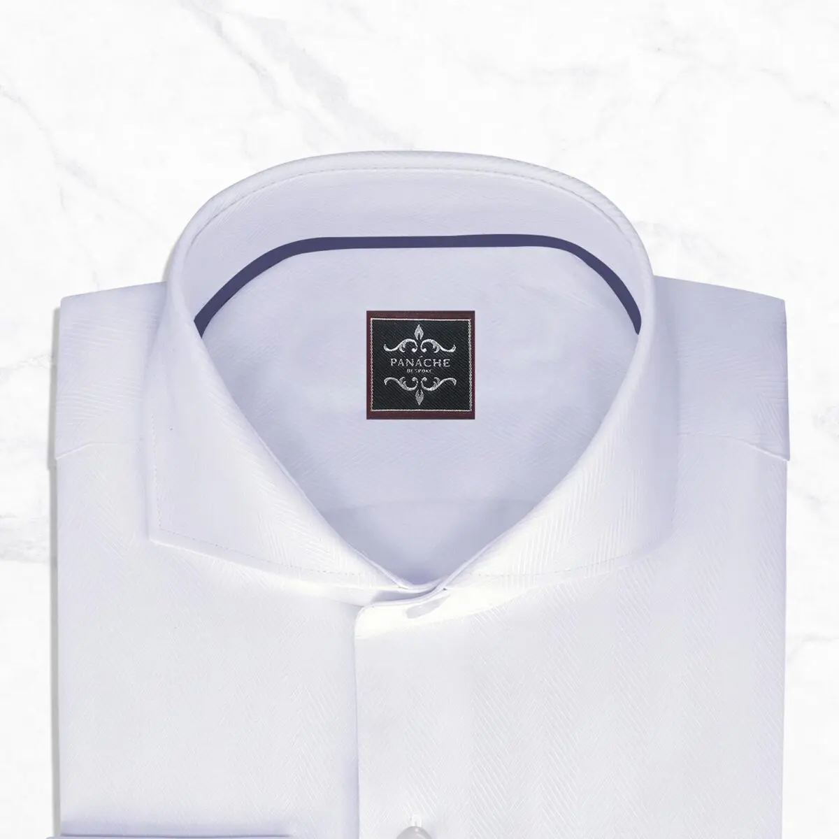 White Dress Shirt Mens – Luxury Giza 100% Cotton Herringbone Cutaway Collar Shirt thumbnail 2