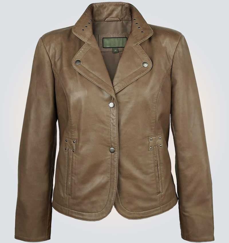 Alice Clay Womens Brown Leather Coat