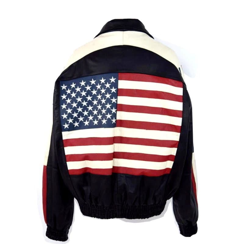Bomber USA Flag Leather Jacket thumbnail 3