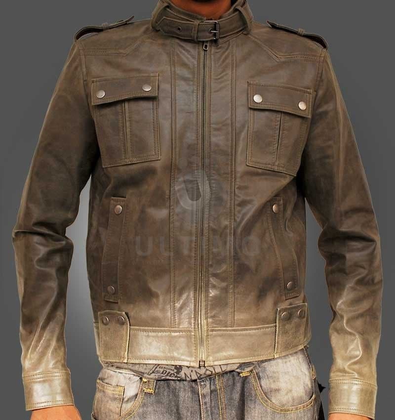 Green Mens Matellic Leather Jacket
