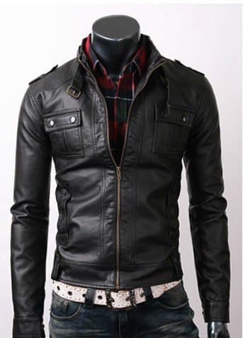 Button Pocket Slim Fit Black Rider Leather Jacket