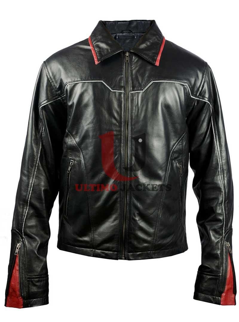 Black Fire Ring Racer Biker Mens Leather Jacket
