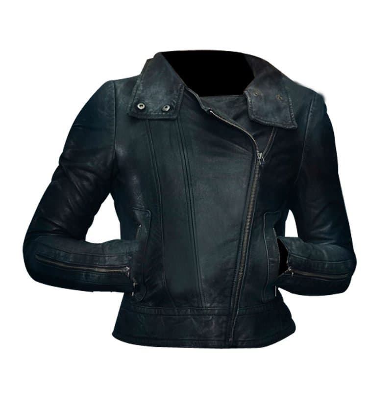Green Fringe Season 5 Georgina Haig Slim Fit Leather Jacket