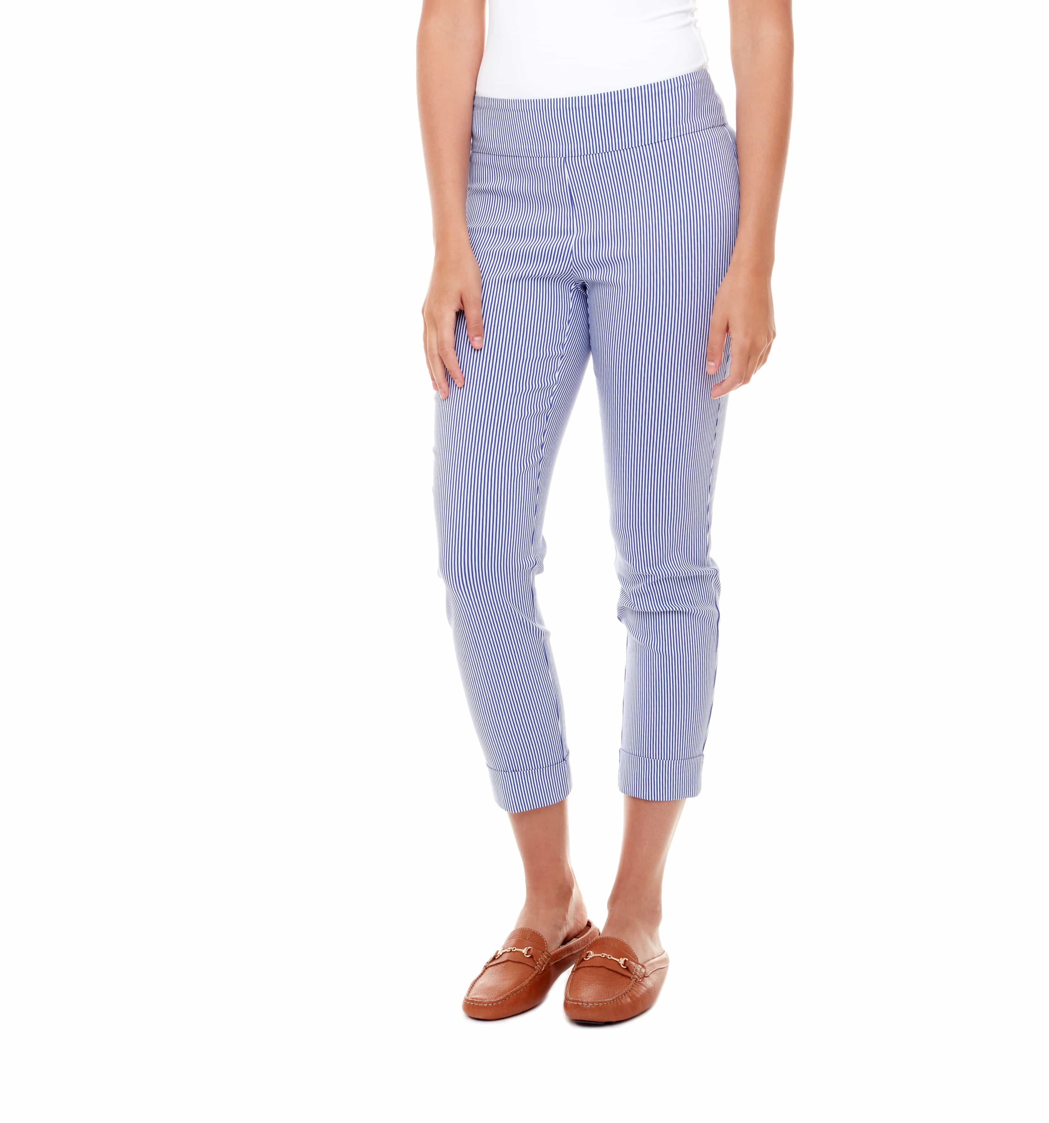 BLUE STRIPE CUFFED CROPPED PANT