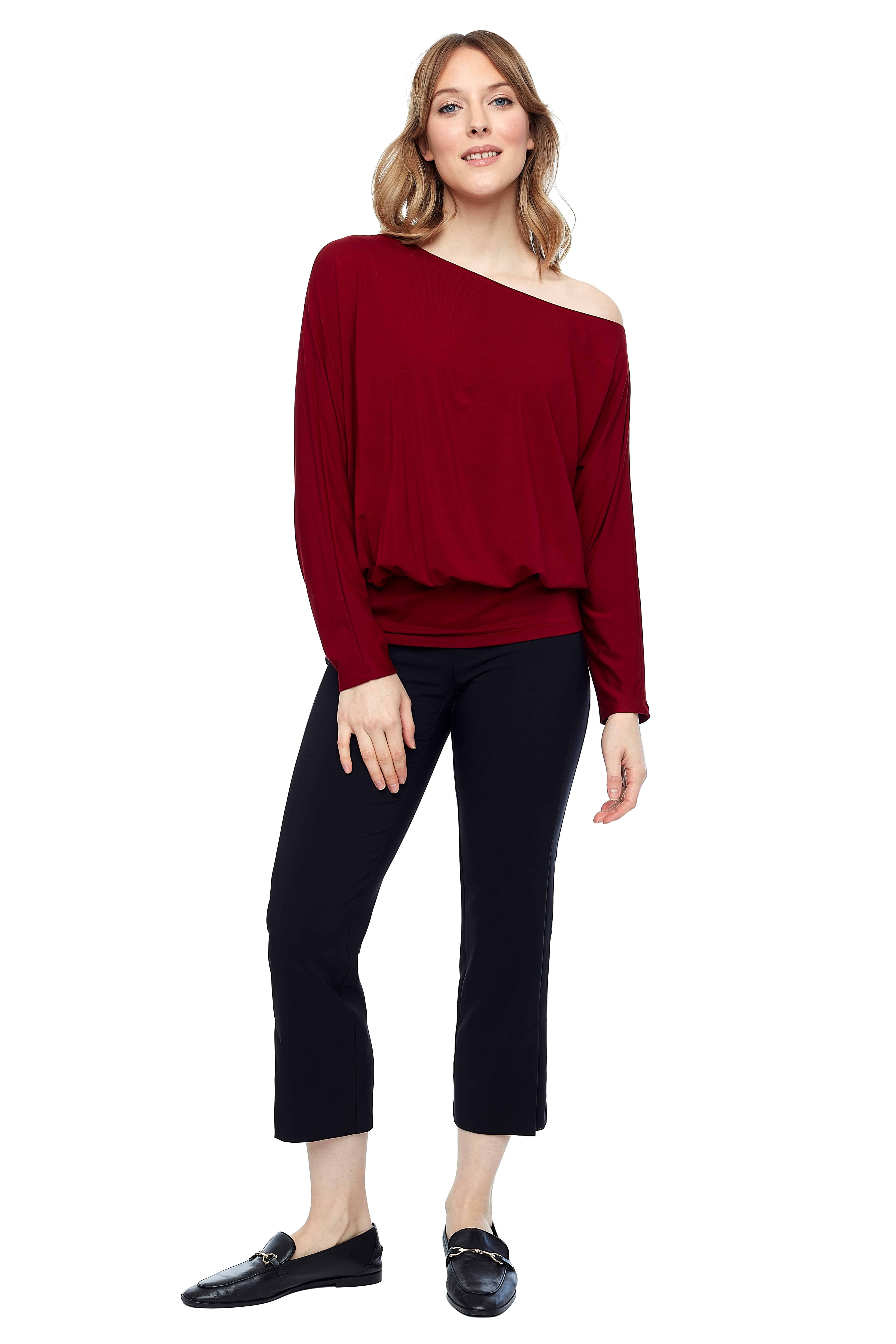 BAMBOO KNIT OFF-THE-SHOULDER LONG SLEEVE TOP