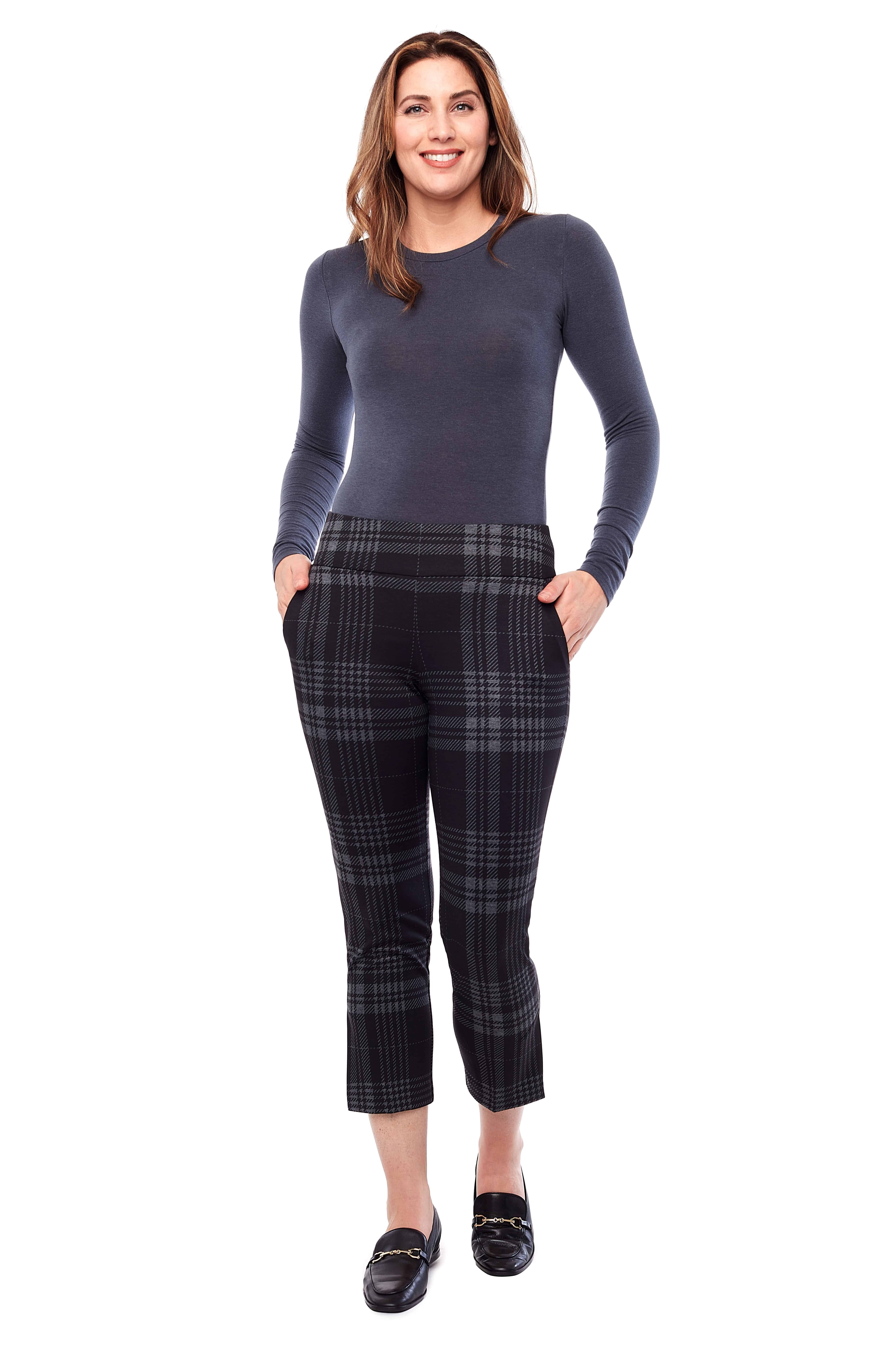 PONTE PLAID SLIM LEG CROP PANT