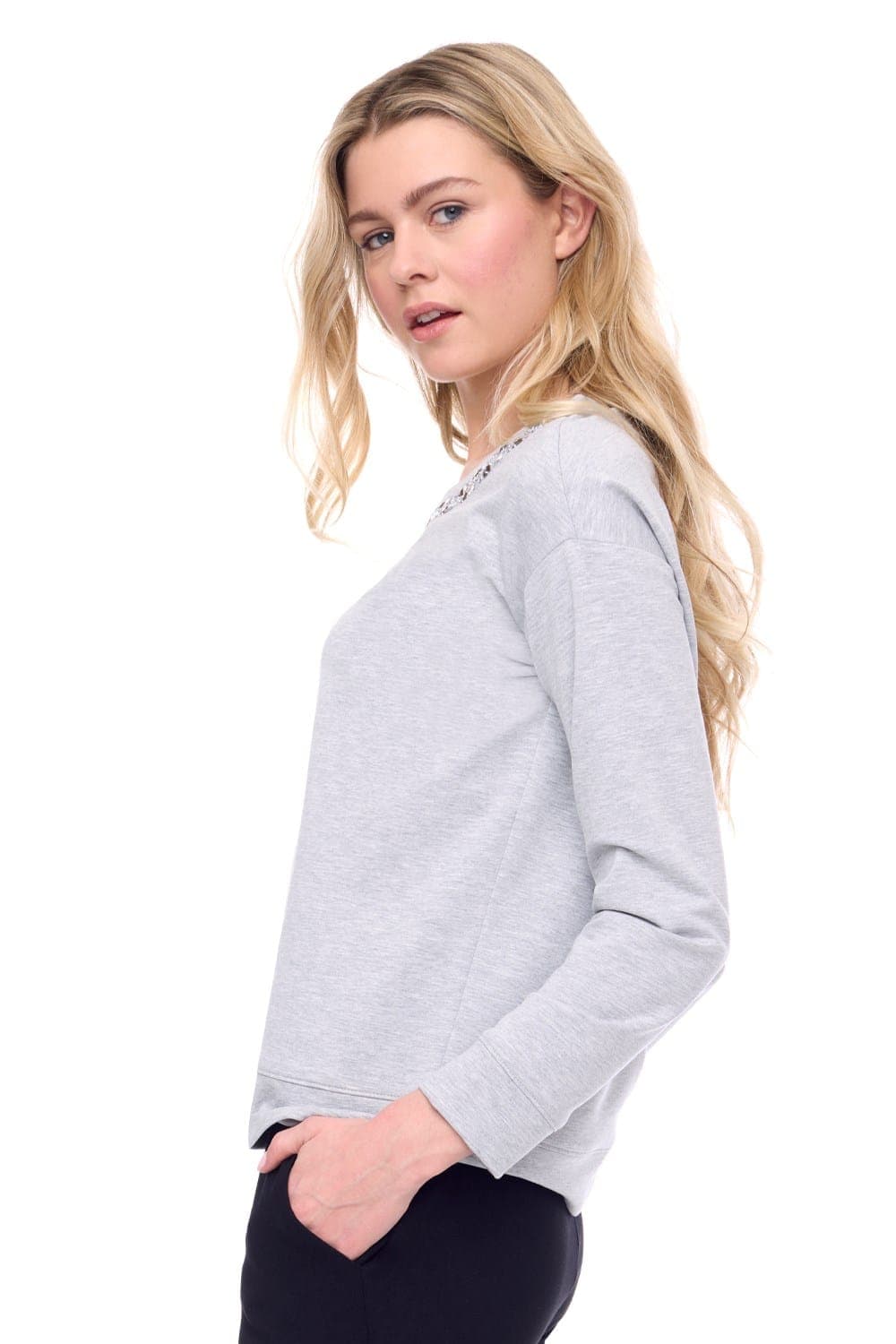 JEWEL CREWNECK GREY FRENCH TERRY TOP thumbnail 2