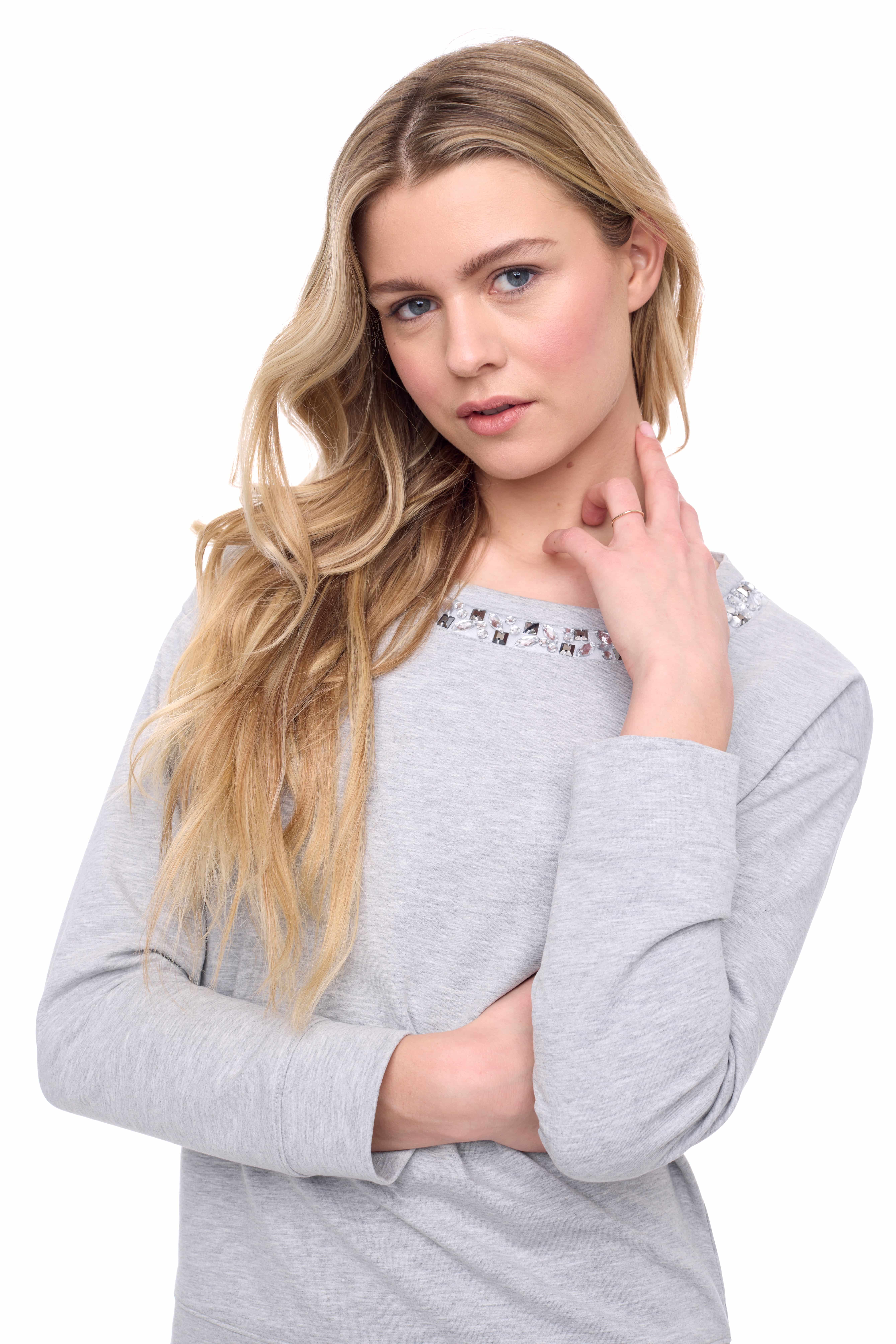 JEWEL CREWNECK GREY FRENCH TERRY TOP