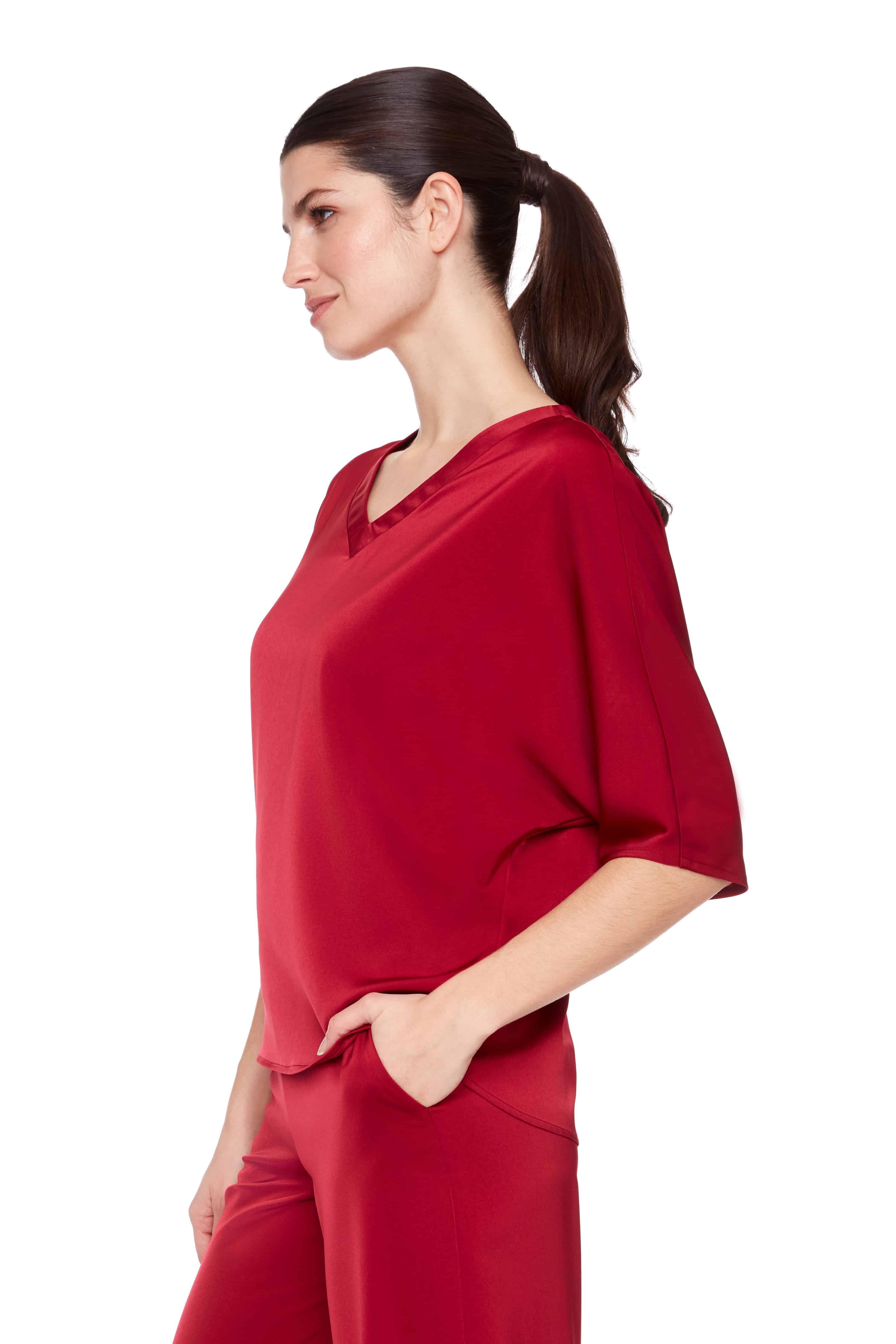 SOLID BELIZE SATIN V-NECK T-SHIRT thumbnail 2