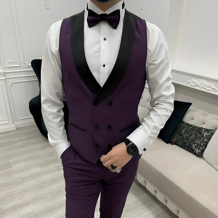 Men Three Piece Purple Wedding Suit thumbnail 3