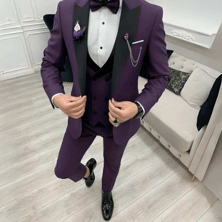 Men Three Piece Purple Wedding Suit thumbnail 2