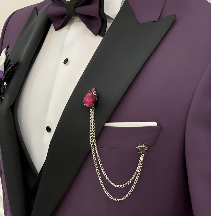 Men Three Piece Purple Wedding Suit thumbnail 4