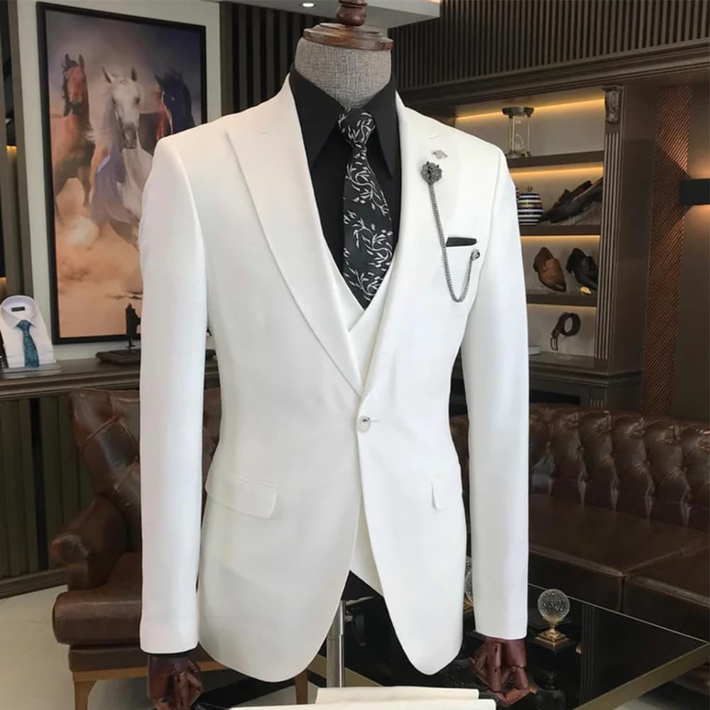 Men’s Slim Fit Casual White 3 Piece Suit thumbnail 4