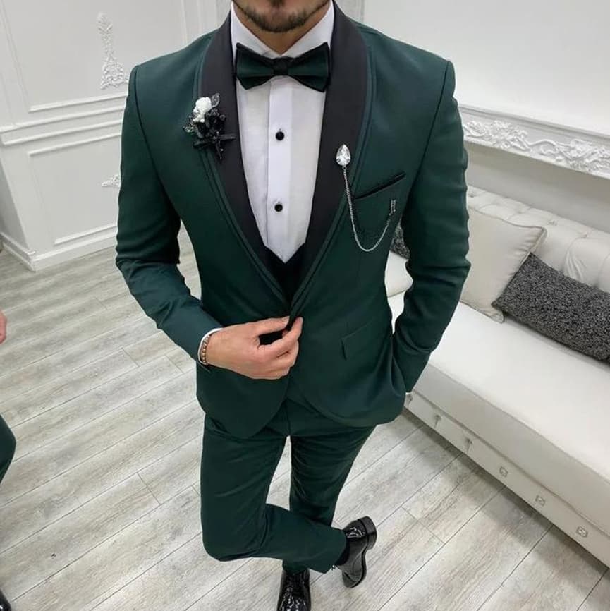 Men 3 Piece Suit Green Tuxedo Suit Slim Fit Suits, One Button Suit, Wedding Groom Suit