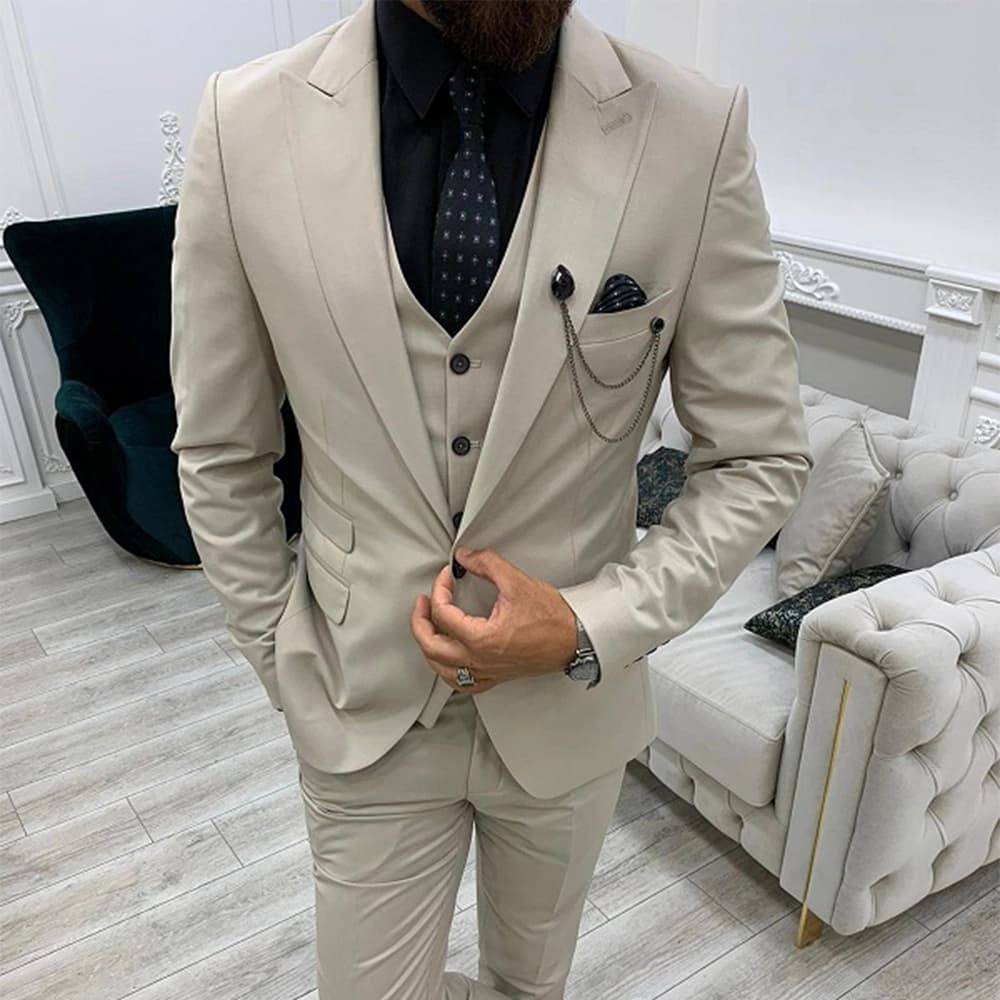 3 Piece Beige Men’s Prom Suits