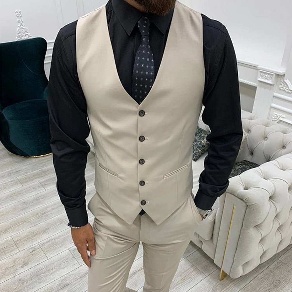 3 Piece Beige Men’s Prom Suits thumbnail 3