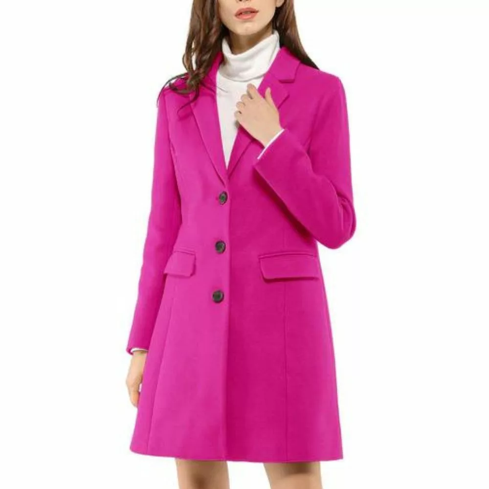 Women’s Pink Lapel Long Wool Coat