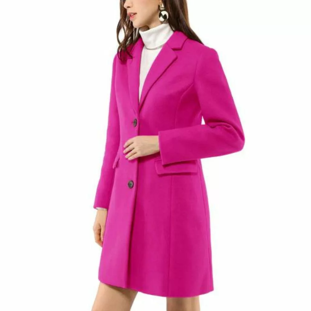 Women’s Pink Lapel Long Wool Coat thumbnail 3