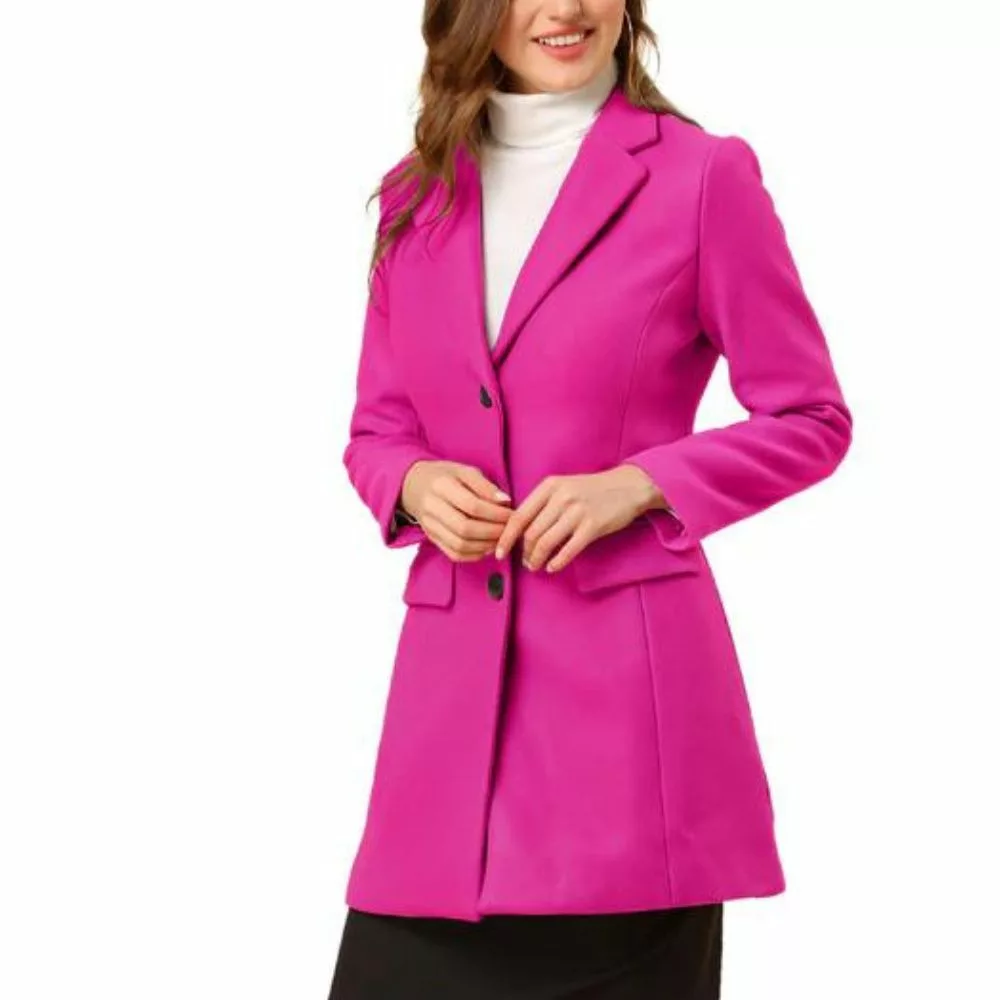Women’s Pink Lapel Long Wool Coat thumbnail 4