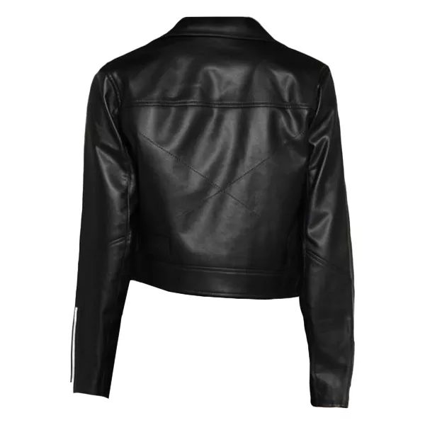 Women’s Biker Black Leather Cropped Jacket thumbnail 2