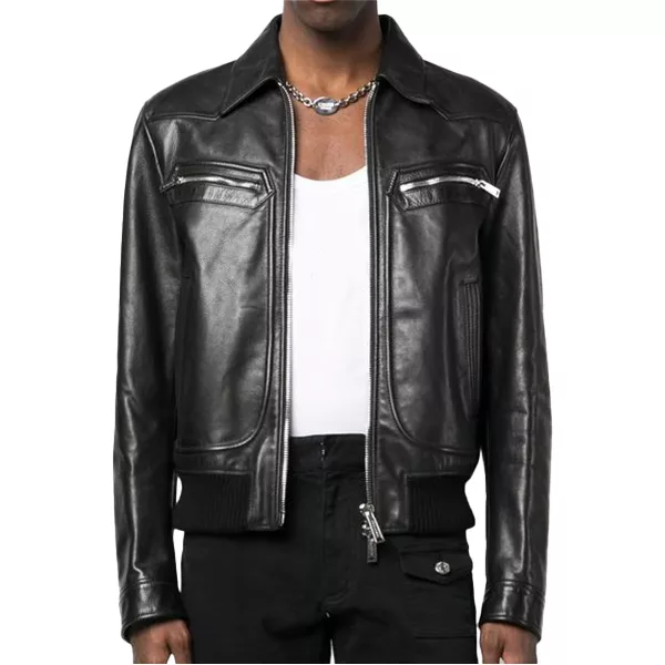 Classic Mens Black Biker Leather Jacket thumbnail 4