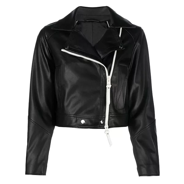Women’s Biker Black Leather Cropped Jacket