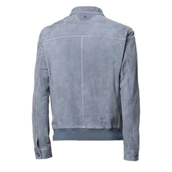 Mens Grey Suede Bomber Jacket thumbnail 2