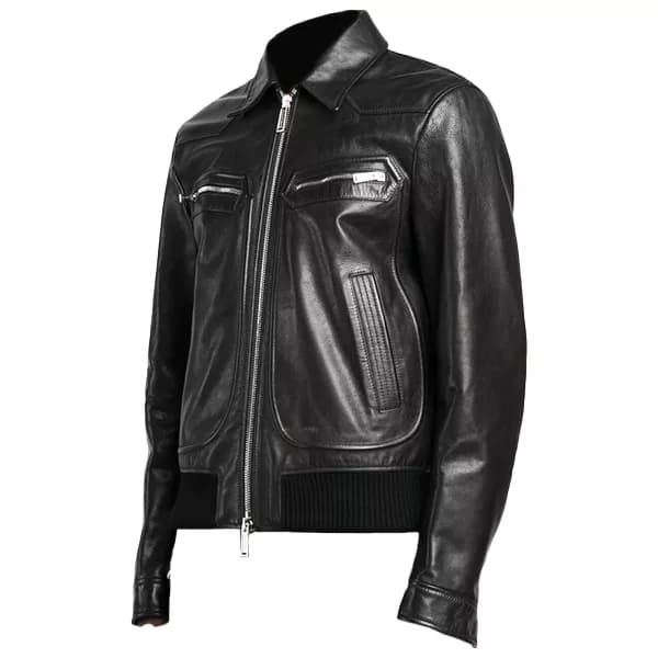 Classic Mens Black Biker Leather Jacket thumbnail 3