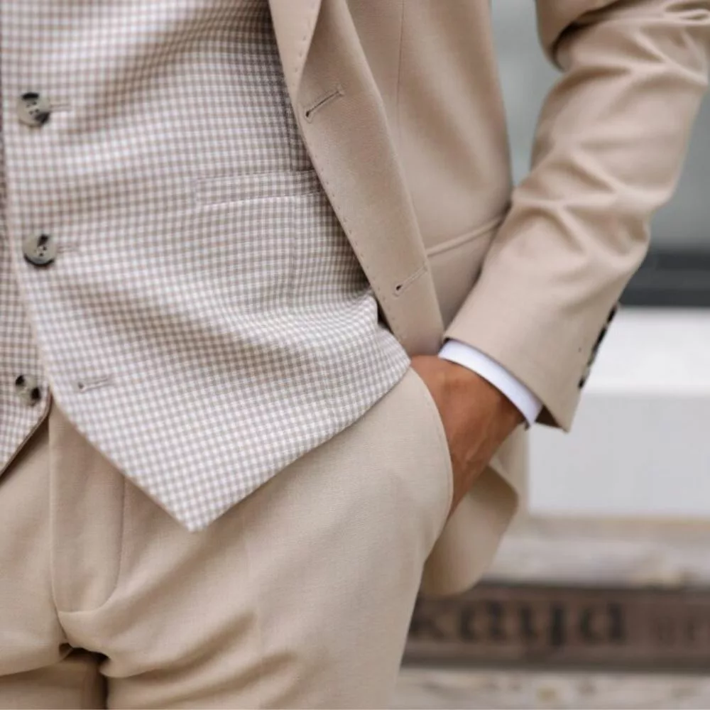 Beige Three Piece Modern Fit Suit For Men thumbnail 4