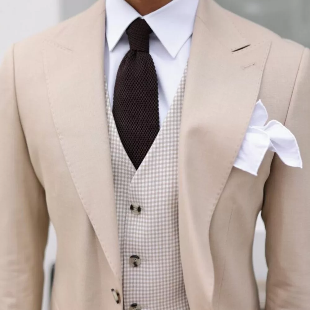 Beige Three Piece Modern Fit Suit For Men thumbnail 2