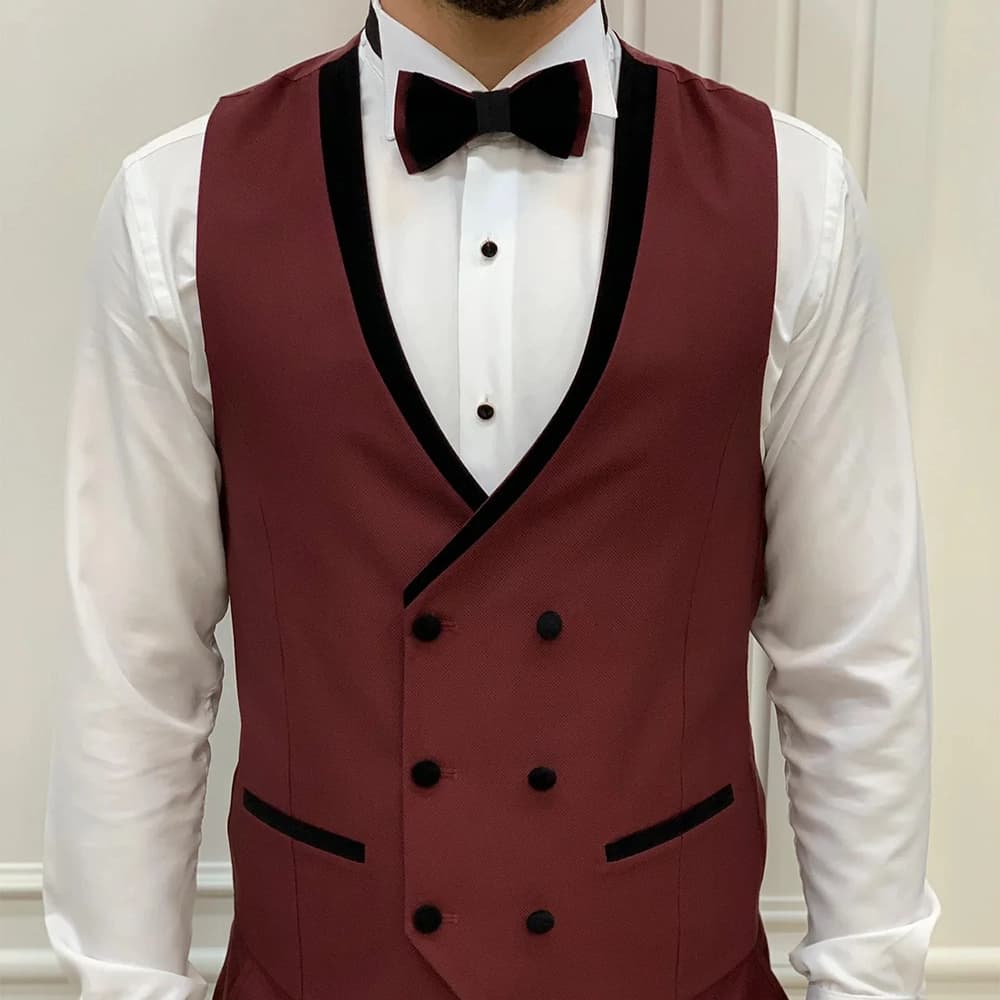 Burgundy Three Piece Suit For Men thumbnail 2