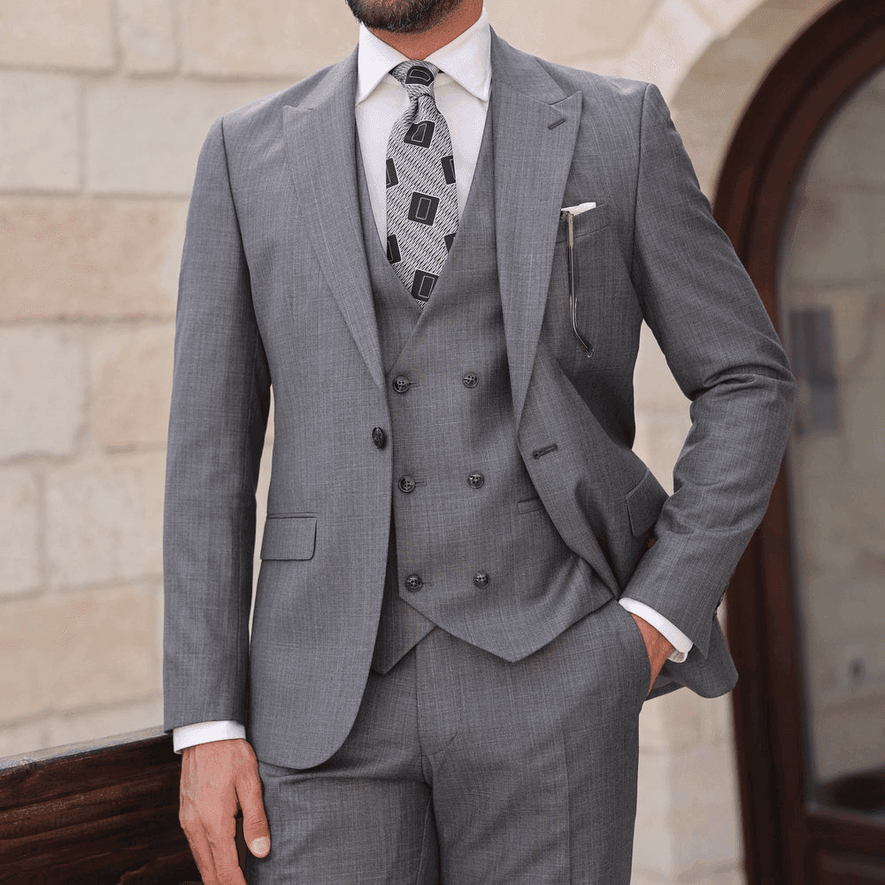 Mens 3Piece Tweed Grey Peak Lapel Suit Pant thumbnail 2