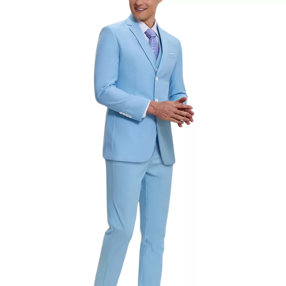 Classic 3 Piece Mens Light Blue Slim Fit Suit thumbnail 4