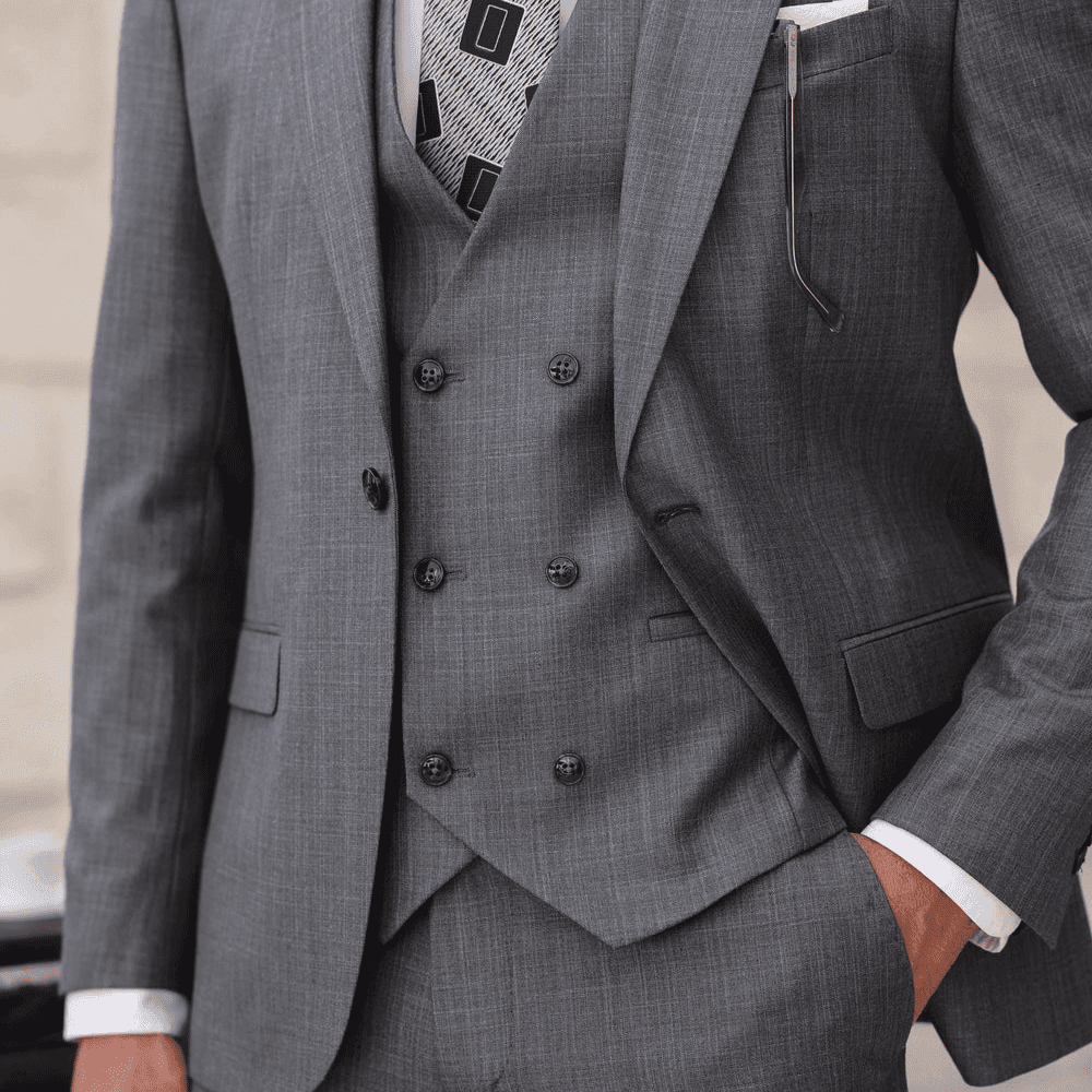 Mens 3Piece Tweed Grey Peak Lapel Suit Pant thumbnail 3