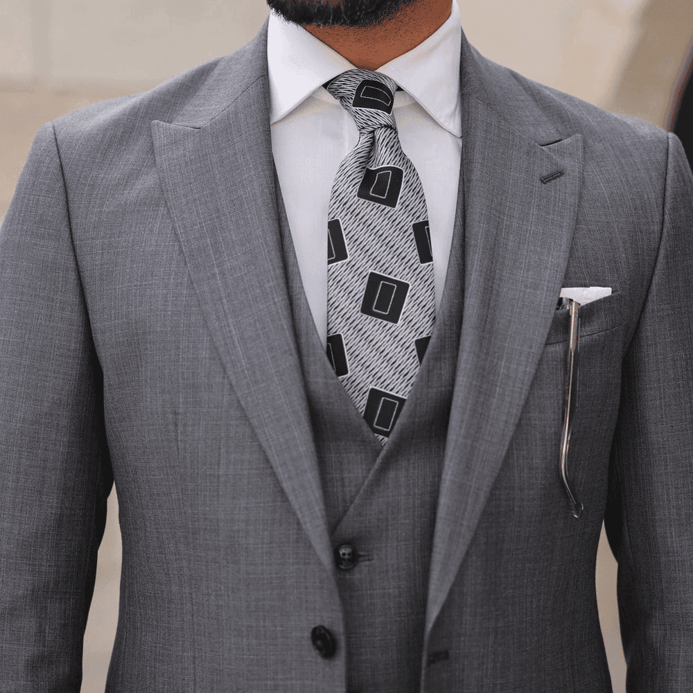 Mens 3Piece Tweed Grey Peak Lapel Suit Pant thumbnail 4